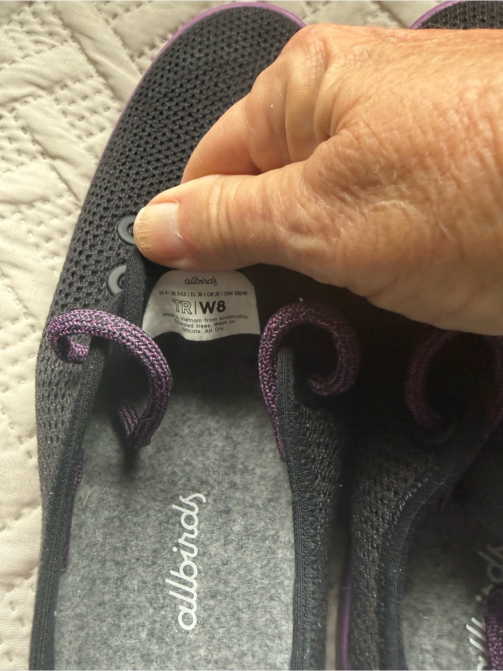 allbirds Black Knit Sneakers with Purple Soles and Laces - Picture 6 of 6